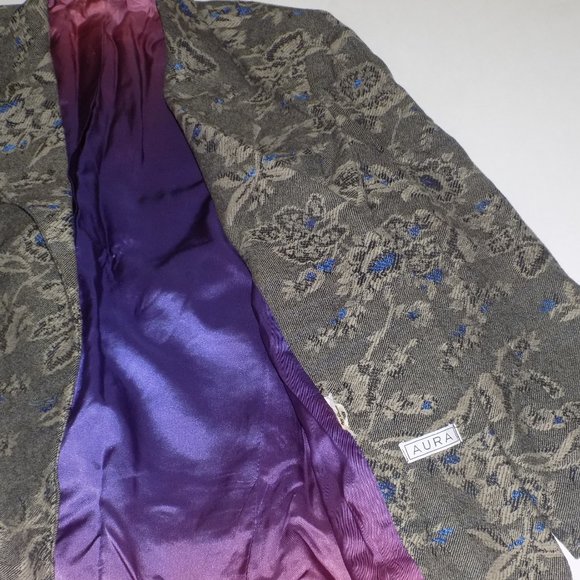 AURA Ladies Vintage Wool Blend Suit Women's Size 10/12? Black Blue Paisley Print - Picture 3 of 9